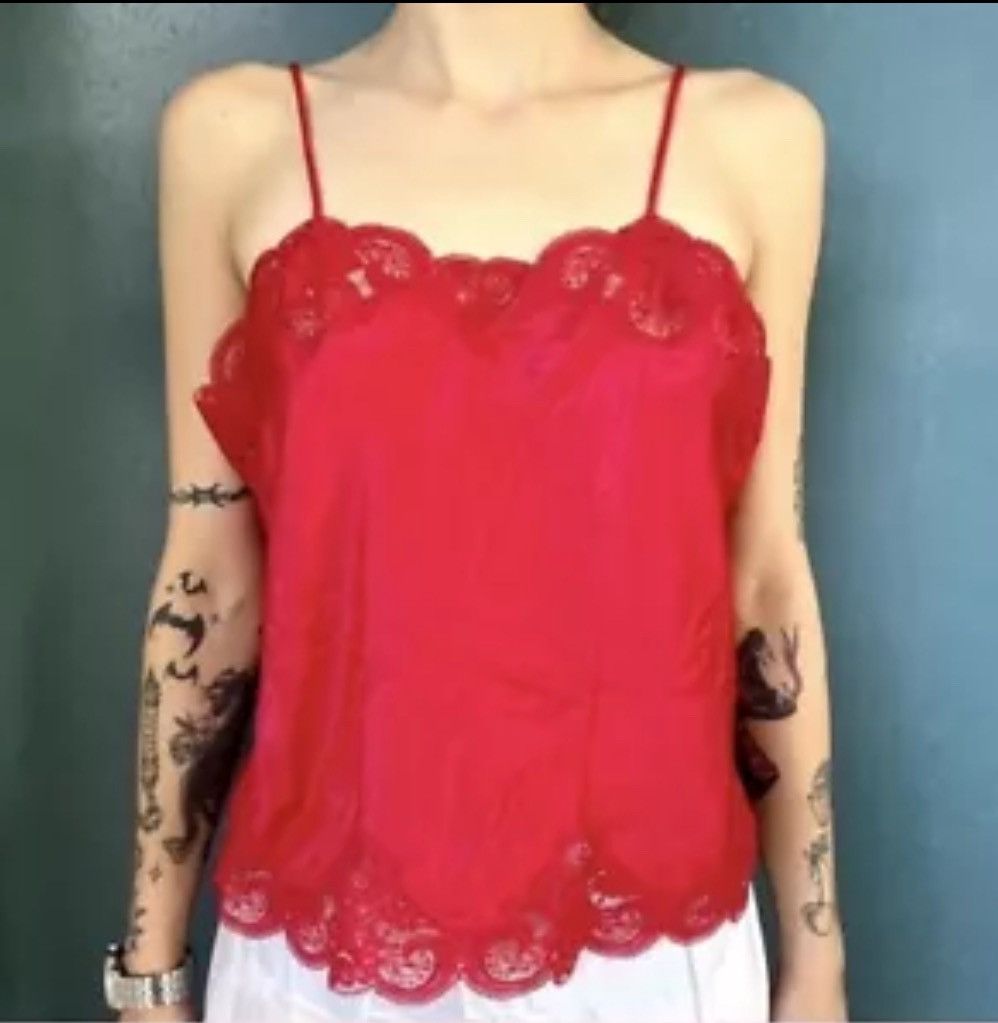 Christian Dior Monsieur × Dior × Vintage Vintage Christian Dior Silk Red Lace Négligée Camisole Sz L Size L / US 10 / IT 46 - 1 Thumbnail