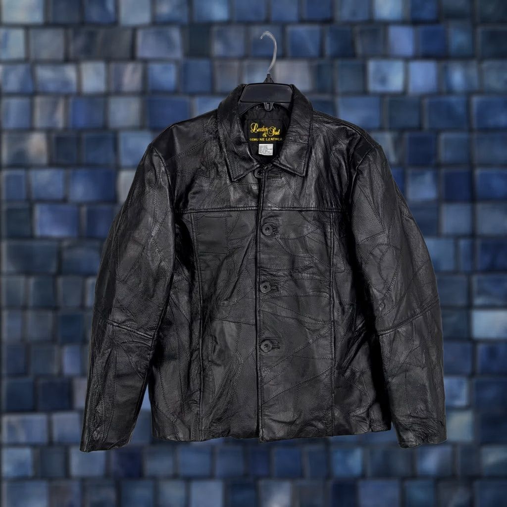 Vintage Leather & Soul Jacket Women's Large Black Genuine Leather Button Front Patchwork Short Coat - Casual, Classic, Lined, Pockets, Fall/Winter Size L / US 10 / IT 46 - 1 Thumbnail