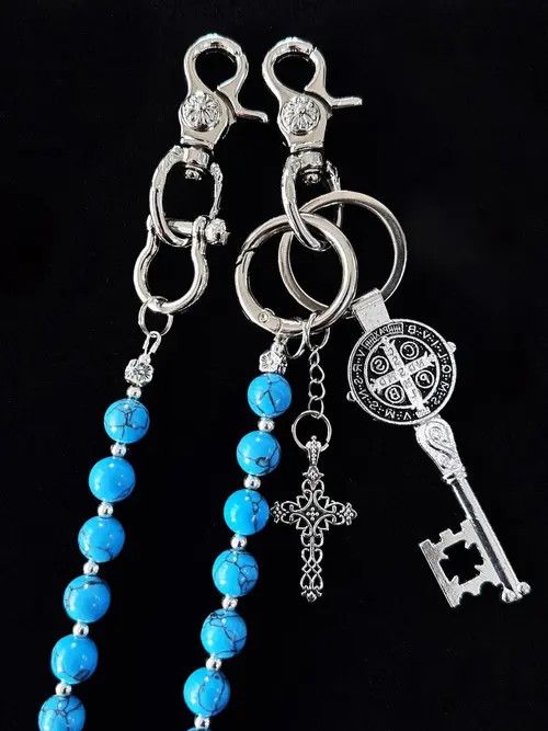 Jewelry Blue cracked stone round beads Wallet Chain Size ONE SIZE - 5 Thumbnail