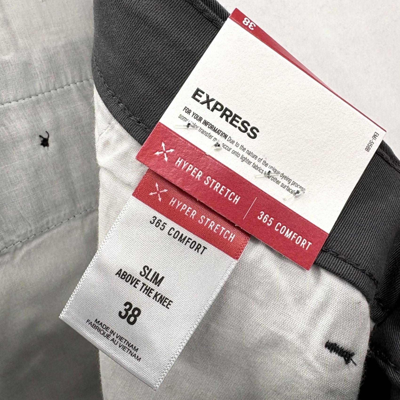 Express Express Shorts Mens 38 Gray Slim 9" Chino Cotton Polyester Spandex NWT Casual Pockets Stretch Front Flat Front Vintage No Size US 38 / EU 54 - 4 Thumbnail