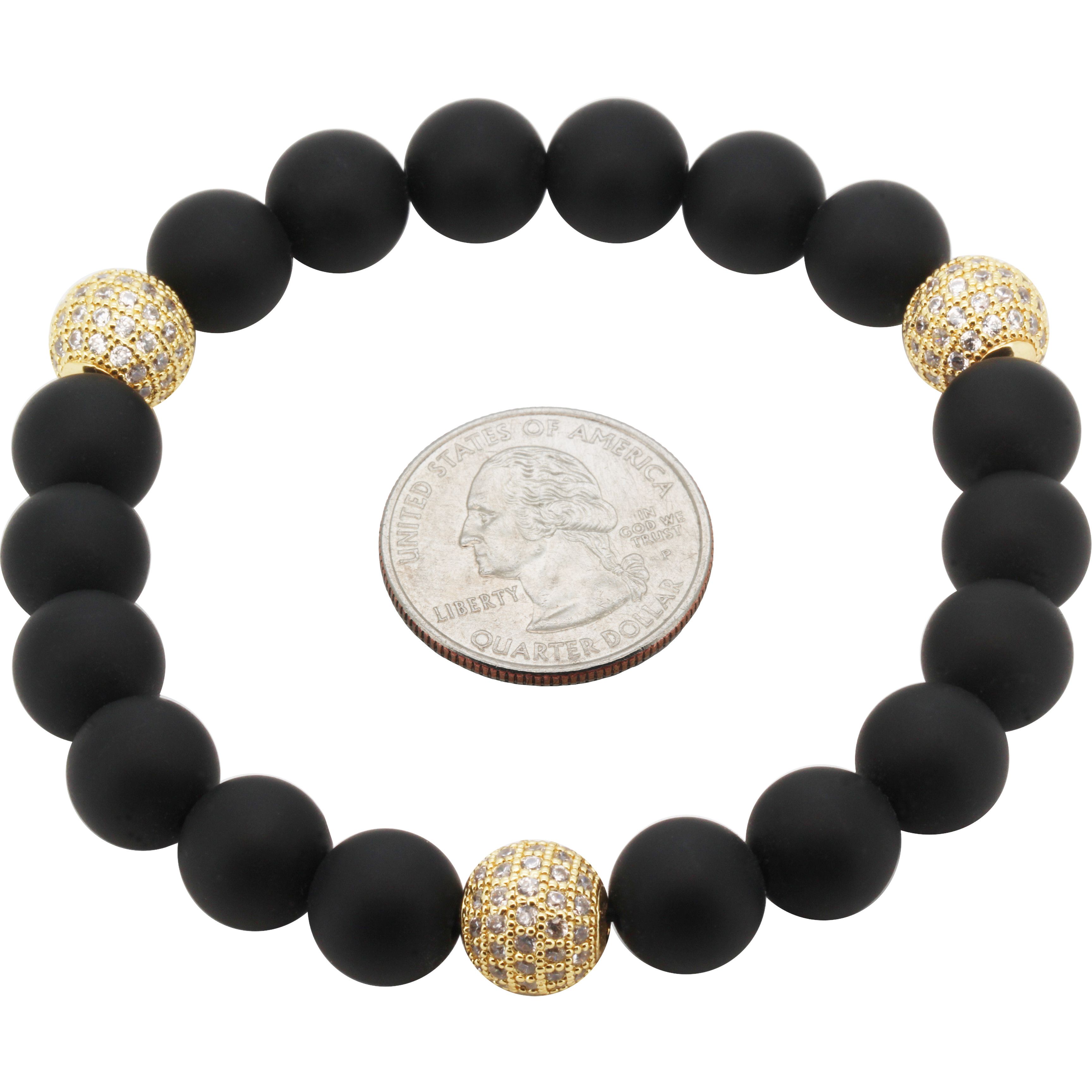 Other 14k GP AAA CZ 10mm Disco Onyx Beaded Stretch Bracelet 8” Size ONE SIZE - 1 Preview