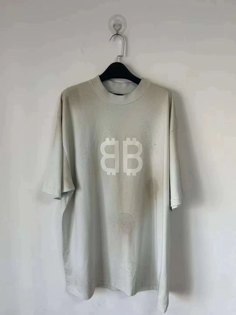 Balenciaga Balenciaga SS24 Mud Dyed Bitcoin Distressed Short Sleeve T Size US M / EU 48-50 / 2 - 1 Thumbnail