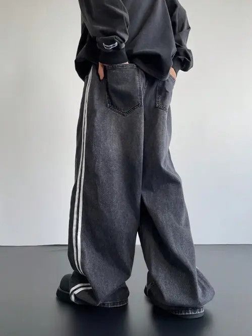 Jean Retro Y2k Denim Jeans Wide Leg Striped Size US 34 / EU 50 - 3 Thumbnail