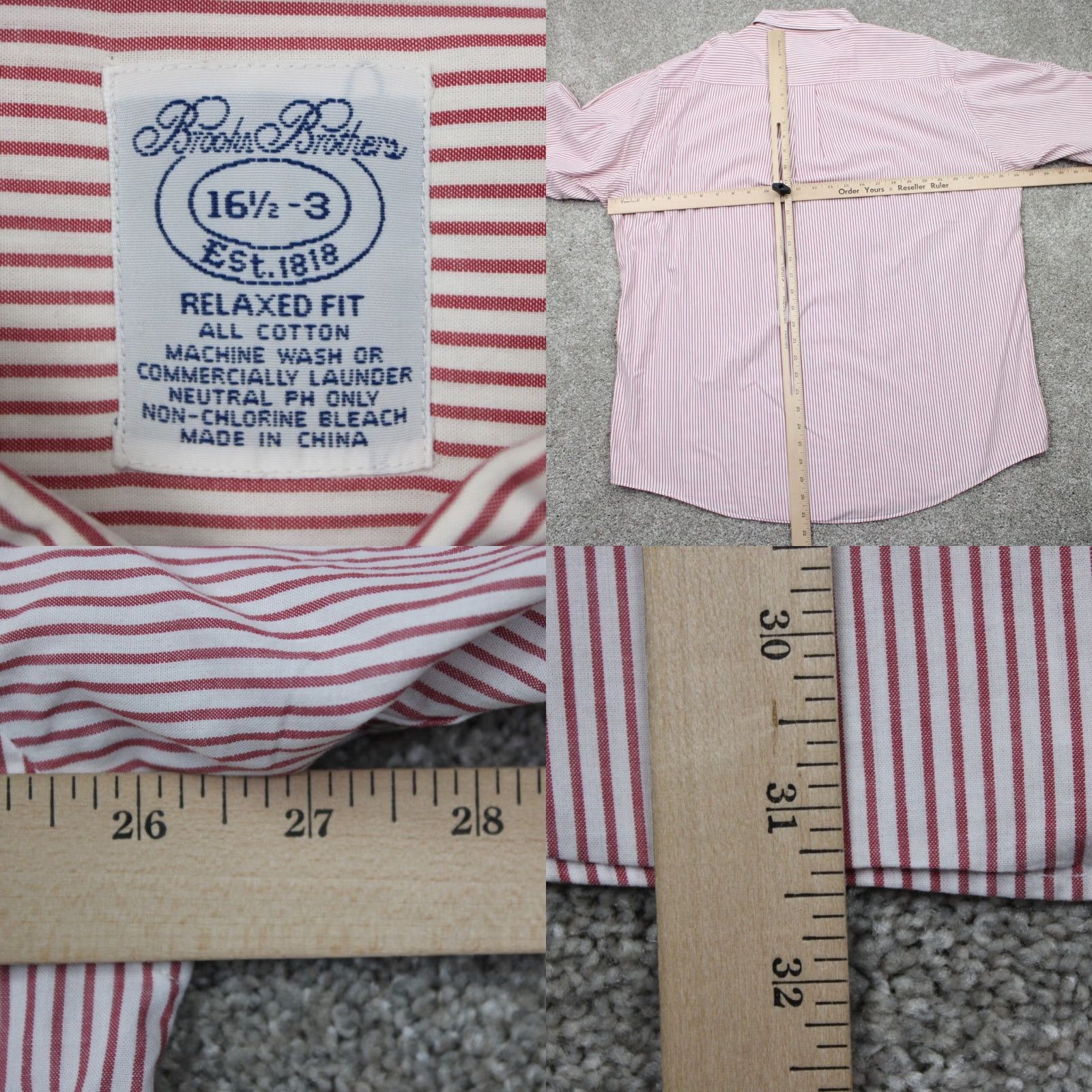 Brooks Brothers Brooks Brothers Relaxed Fit Dress Shirt Mens 16 1/2, 3 Red/White Cotton L/S Size 46R - 8 Thumbnail