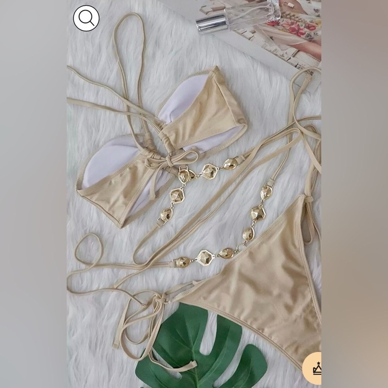 Other New Tan Bikini Swimsuit Bathing suit with rhinestones size S Size ONE SIZE - 6 Thumbnail