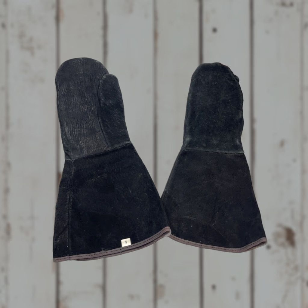 Vintage VINTAGE BLACK SUEDE LEATHER LONG MITTENS GAUNTLET COLD WEATHER lined New Men’s Small New Size ONE SIZE - 1 Thumbnail