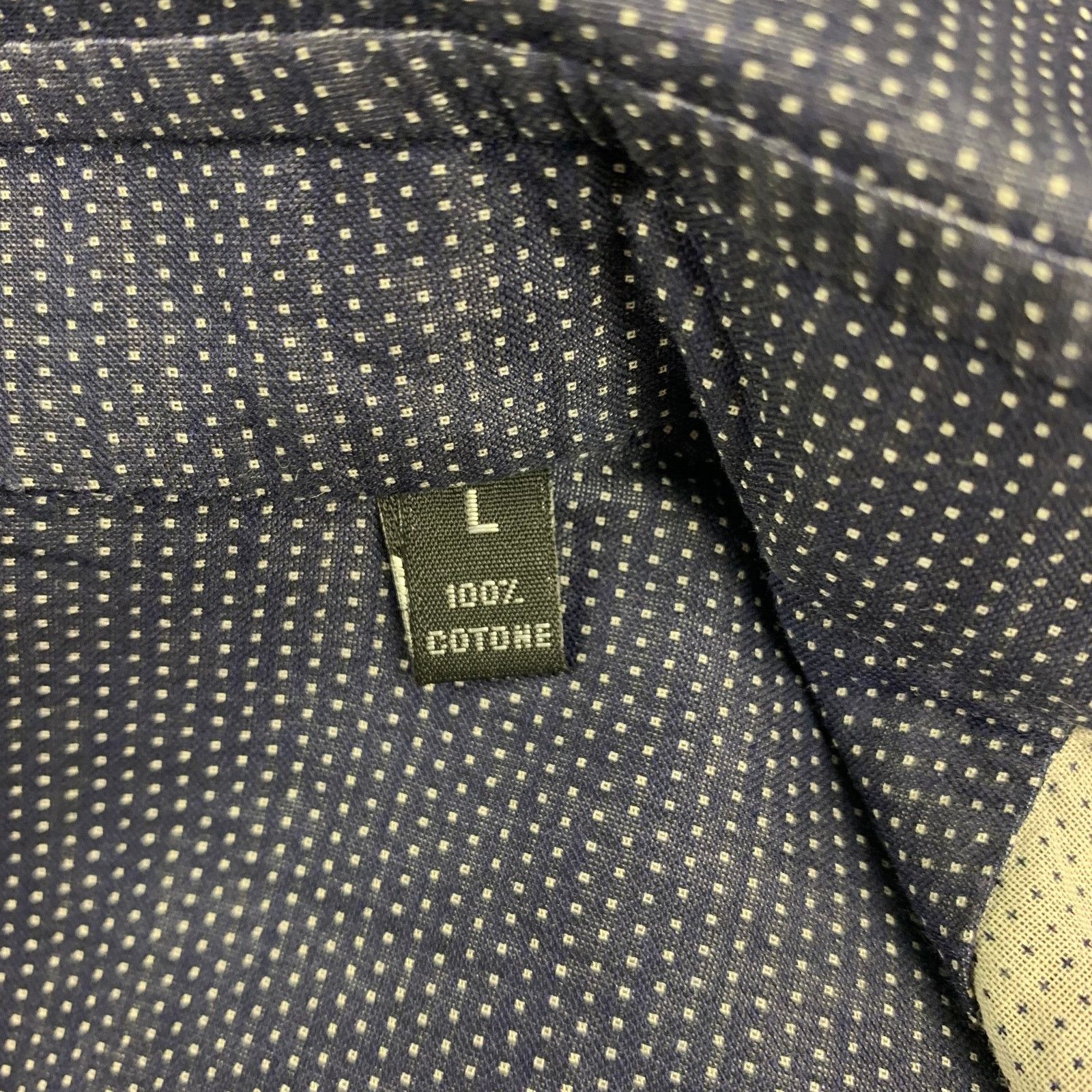 Finamore L Navy White Dots Cotton Button Up Long Sleeve Shirt Size US L / EU 52-54 / 3 - 4 Thumbnail