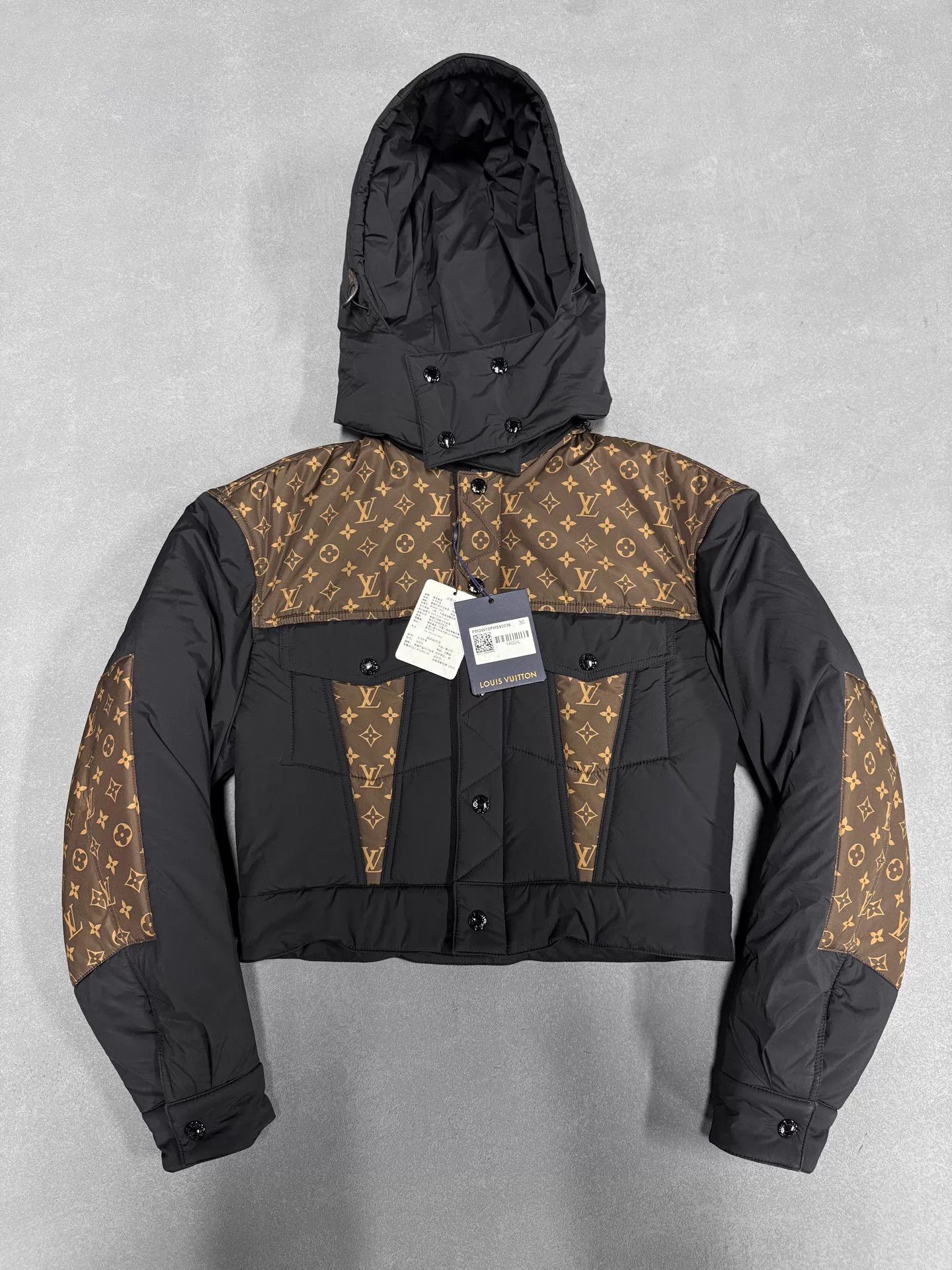 Louis Vuitton LV Brown Monogram Puffer Jacket Removable Hood Button-Zip Size XS / US 0-2 / IT 36-38 - 1 Thumbnail