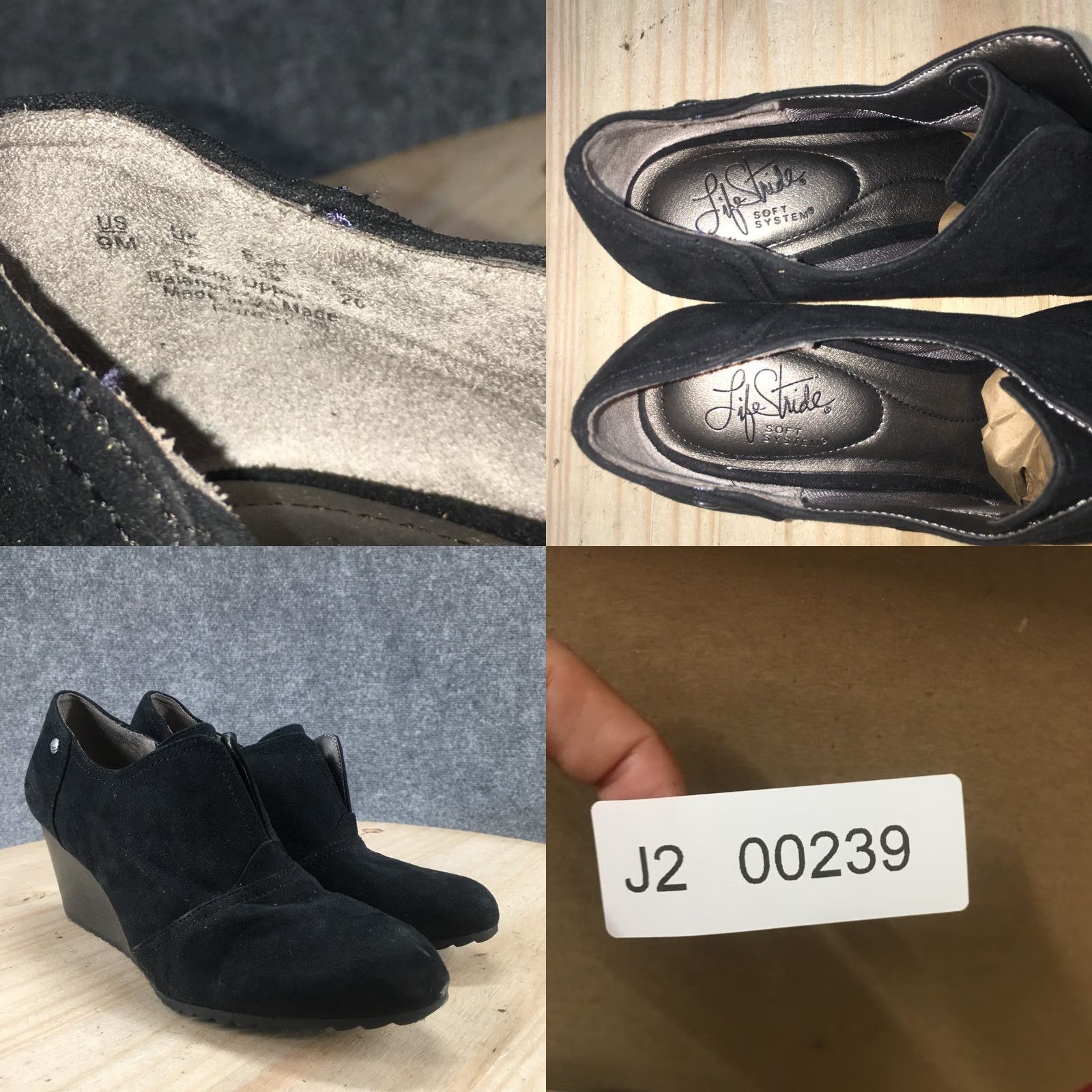 Vintage Lifestride Ankle Boots Womens 9M Black Suede Wedge Heel Casual Bootie Shoes Size US 9 / IT 39 - 10 Thumbnail