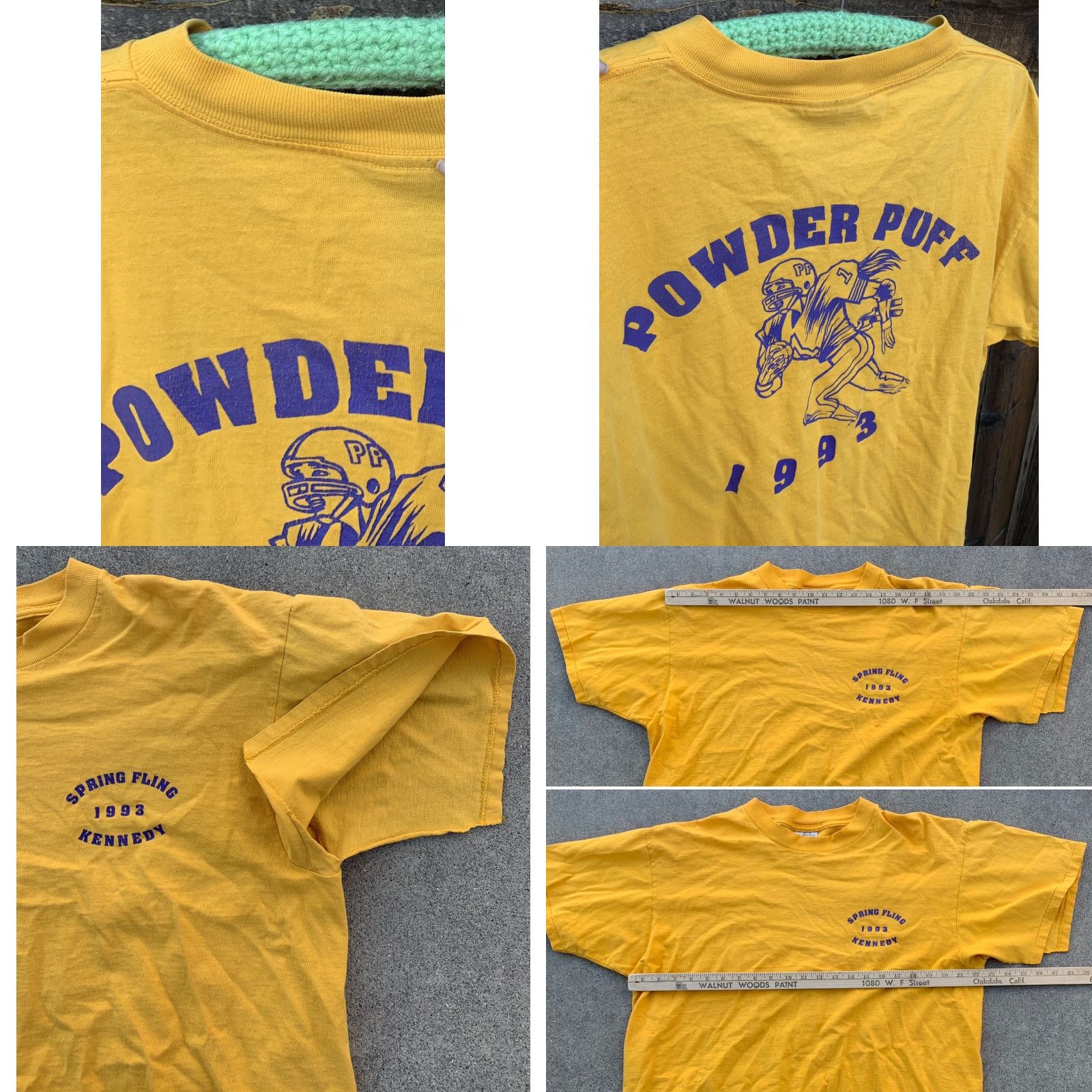 Vintage VINTAGE Powderpuff 1993 Spring Fling Kennedy t-shirt single stitch XL Men T-Shirt 90s Yellow Gold Graphic Print 1993 POWDER PUFF Fashion Size US XL / EU 56 / 4 - 8 Thumbnail