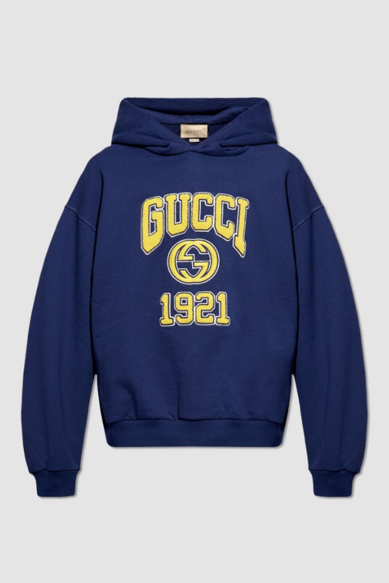 Gucci GUCCI navy blue hoodie with yellow 1921 interlocking G logo Size US XL / EU 56 / 4 - 2 Thumbnail