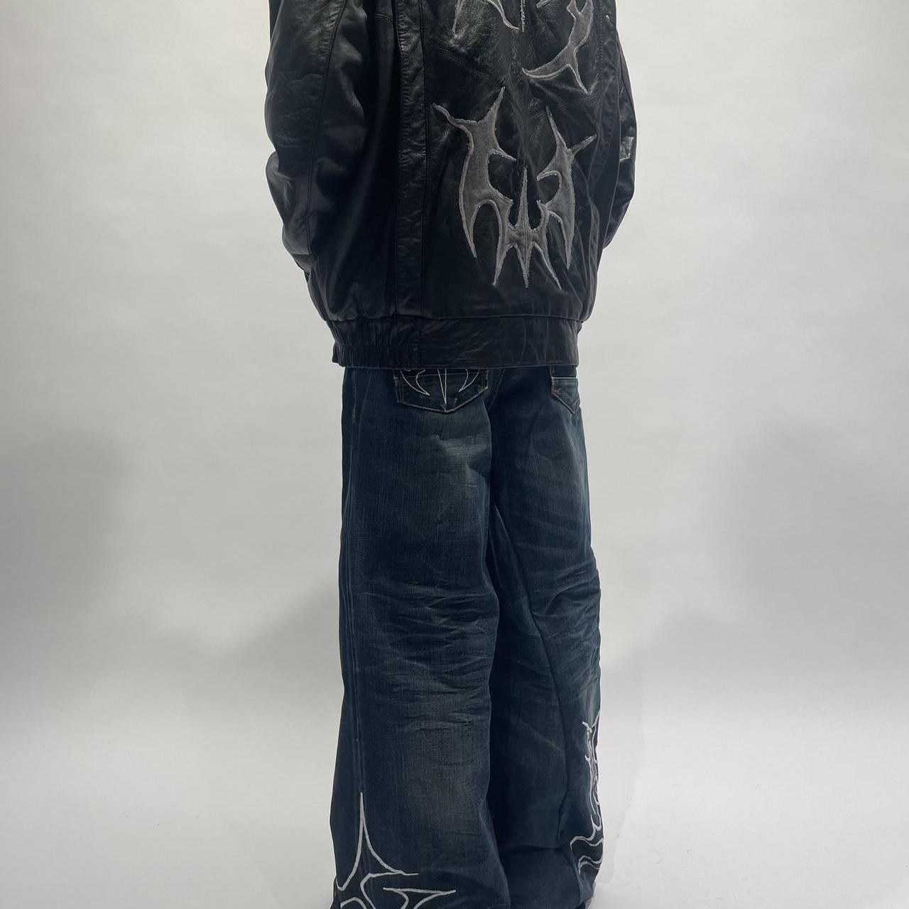 Japanese Brand × Vintage Vintage y2k 90s cyber embroidered baggy flared hip hop jeans Size US 35 - 3 Thumbnail