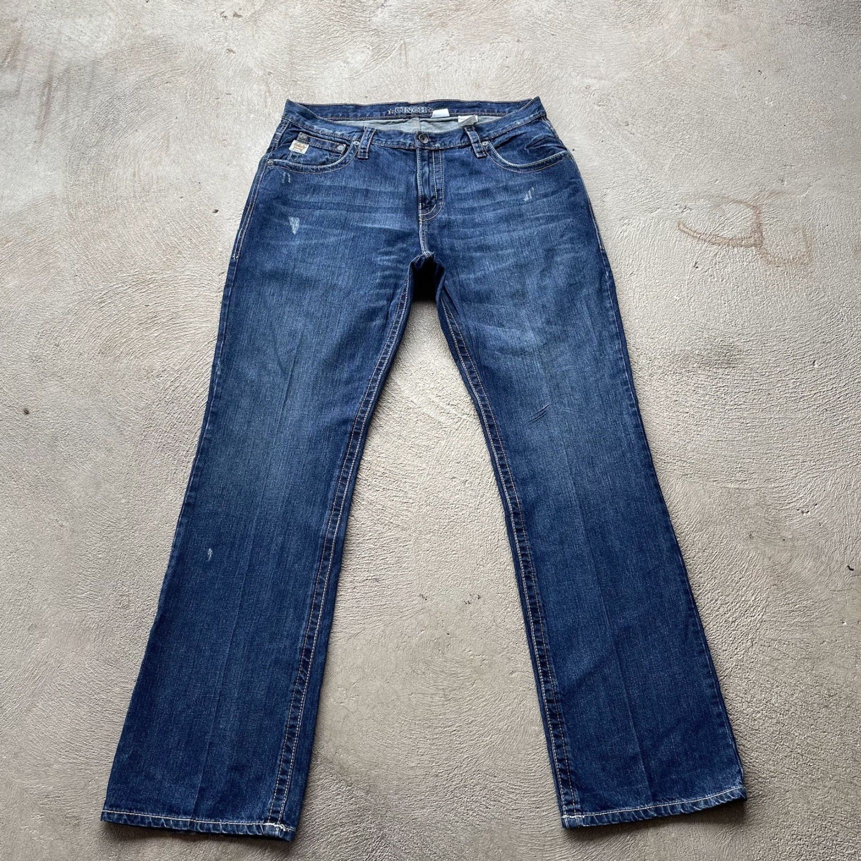 Cinch Mens Jeans 38x36 Bootcut Denim Cotton Relaxed Fit Western Cowboy Logo Casual