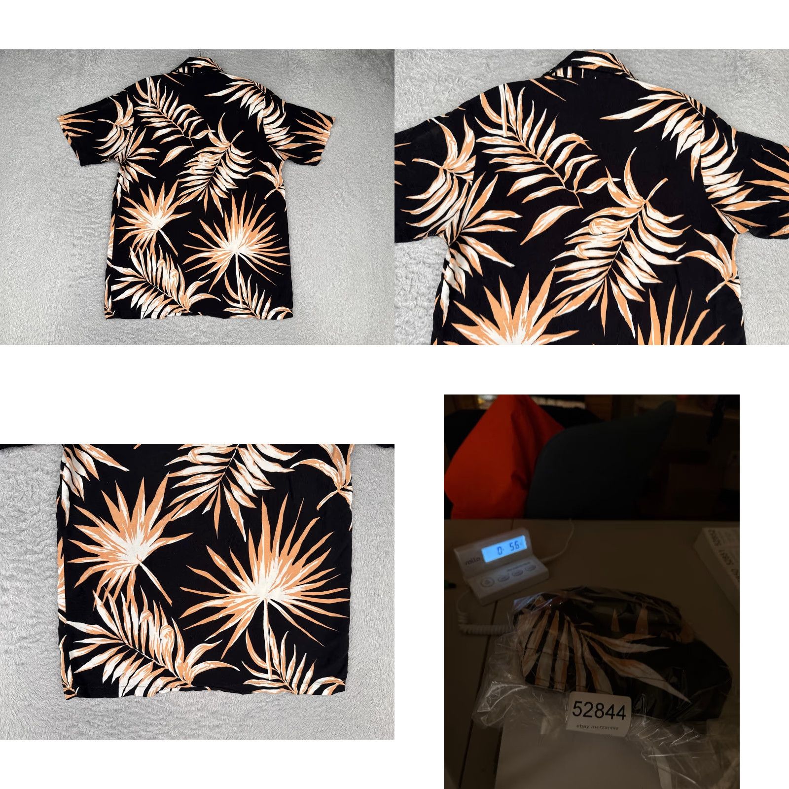 Vintage Hawaiian Shirt Men Large Black Beige White Floral Leaf Button Up Cotton Pocket Size US L / EU 52-54 / 3 - 9 Thumbnail