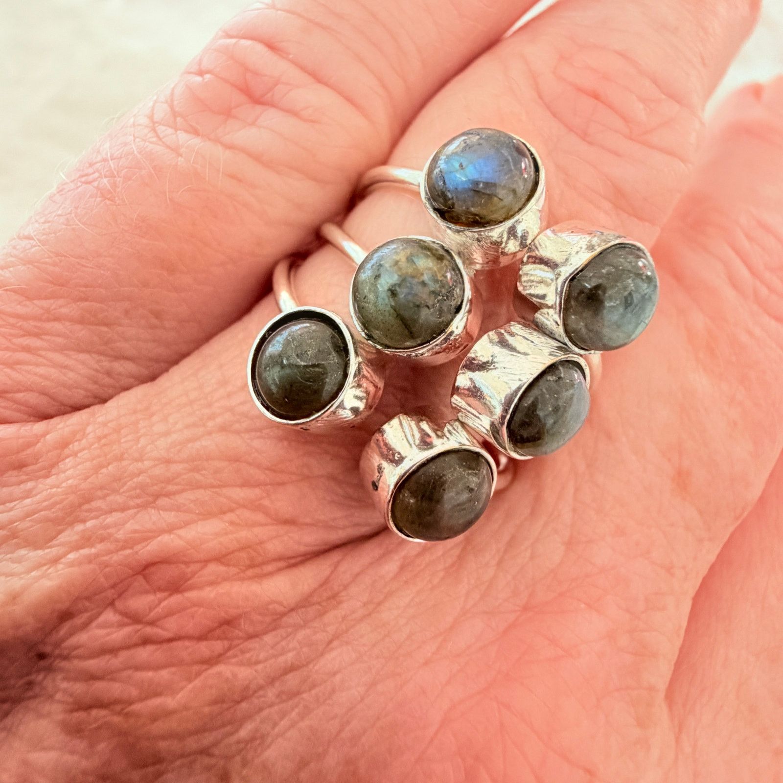 The Unbranded Brand Labradorite Cluster Ring 925 Silver Plated Adjustable Size ONE SIZE - 5 Thumbnail