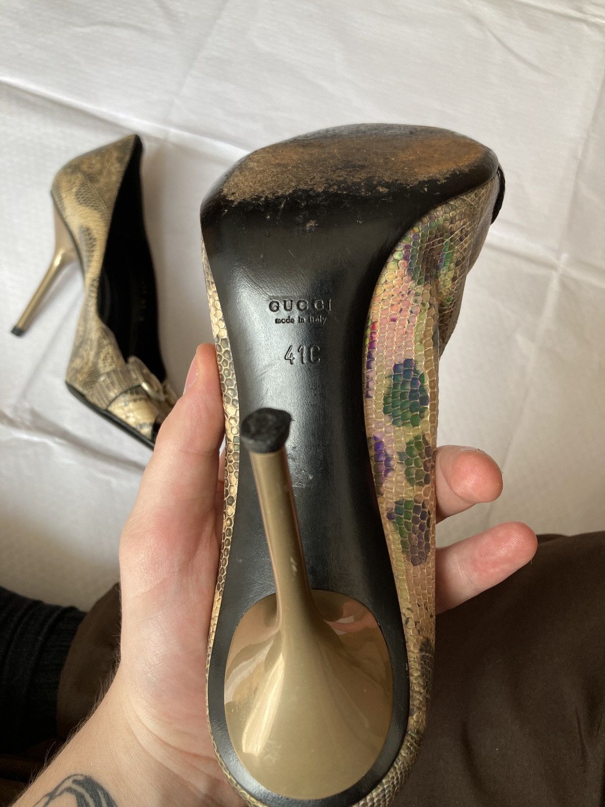 Gucci Gucci gold gold exotic leather Vintage Heels Size US 9.5 / IT 39.5 - 16 Thumbnail