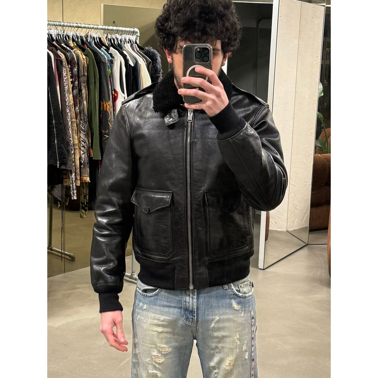 Saint Laurent Paris A/W13 Saint Laurent by Hedi Slimane aviator shearling jacket Size US M / EU 48-50 / 2 - 2 Thumbnail
