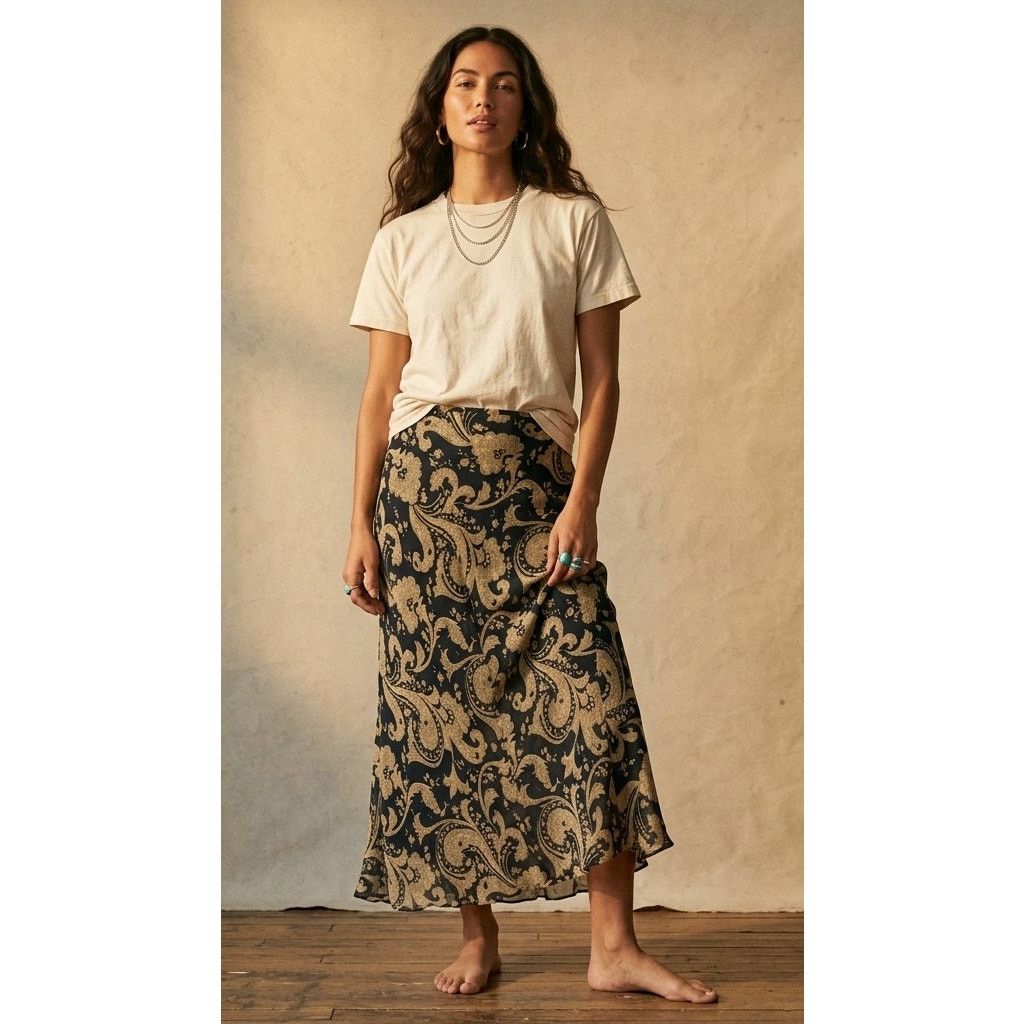 Other Vintage RJ Collection 100% Silk Paisley Lined Maxi Skirt Size 28" / US 6 / IT 42 - 2 Thumbnail