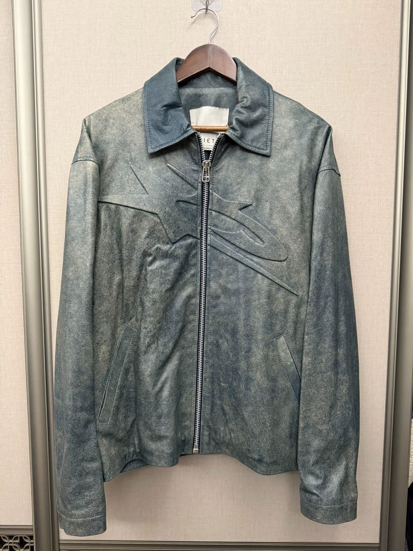 PIET Blue Leather Jacket with Star Design - Size L Size US L / EU 52-54 / 3 - 1 Thumbnail