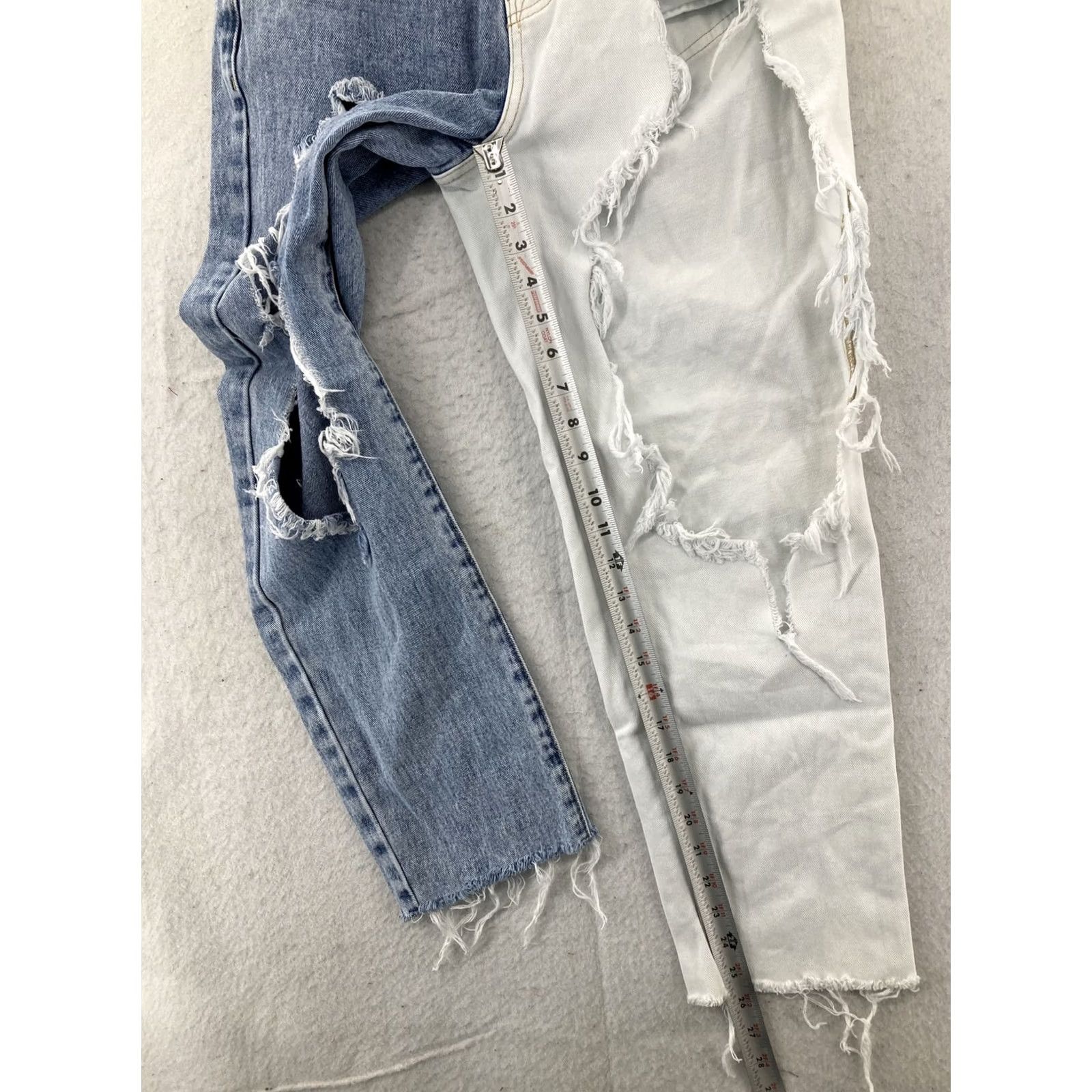 Pacsun PacSun Jeans Women’s 26 Blue/White High Rise Straight Distressed Raw Hem Size 26" / US 2 / IT 38 - 5 Thumbnail