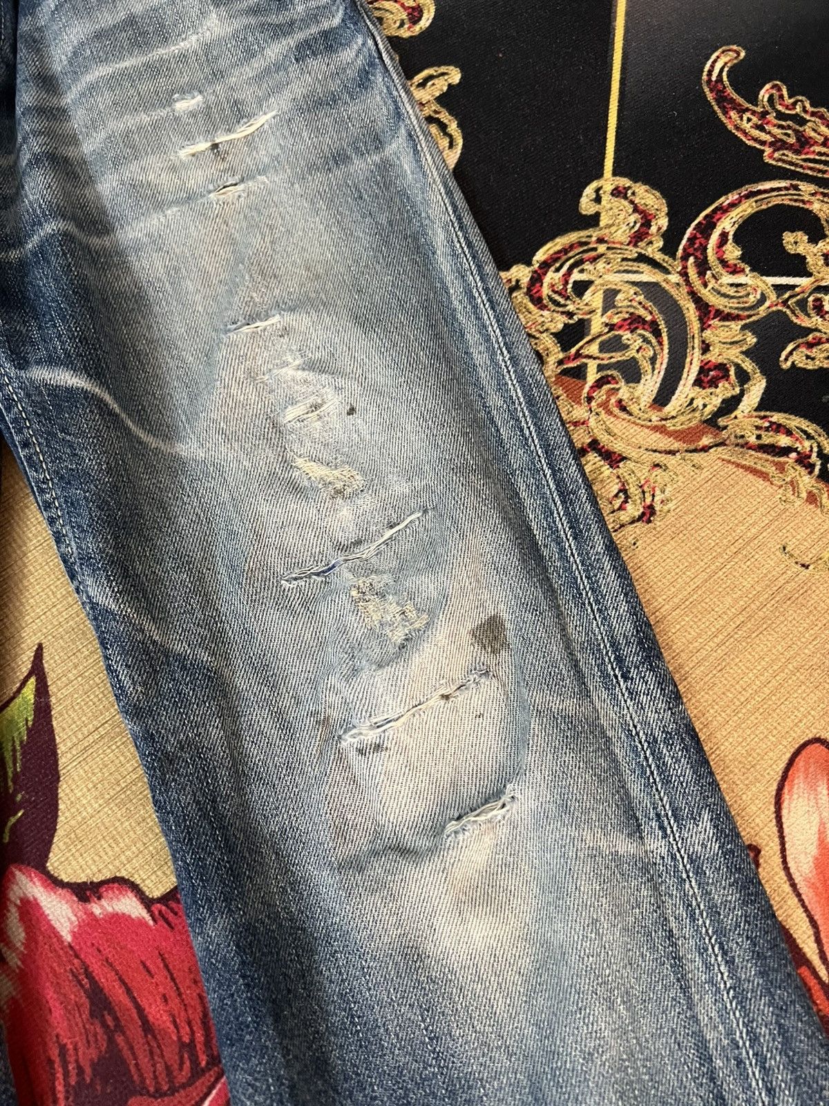 Edwin × Japanese Brand × Vintage 💥FLARE 💥VINTAGE EDWIN BLUE TRIP SUN DISTRESSED JEANS Size US 31 - 6 Thumbnail