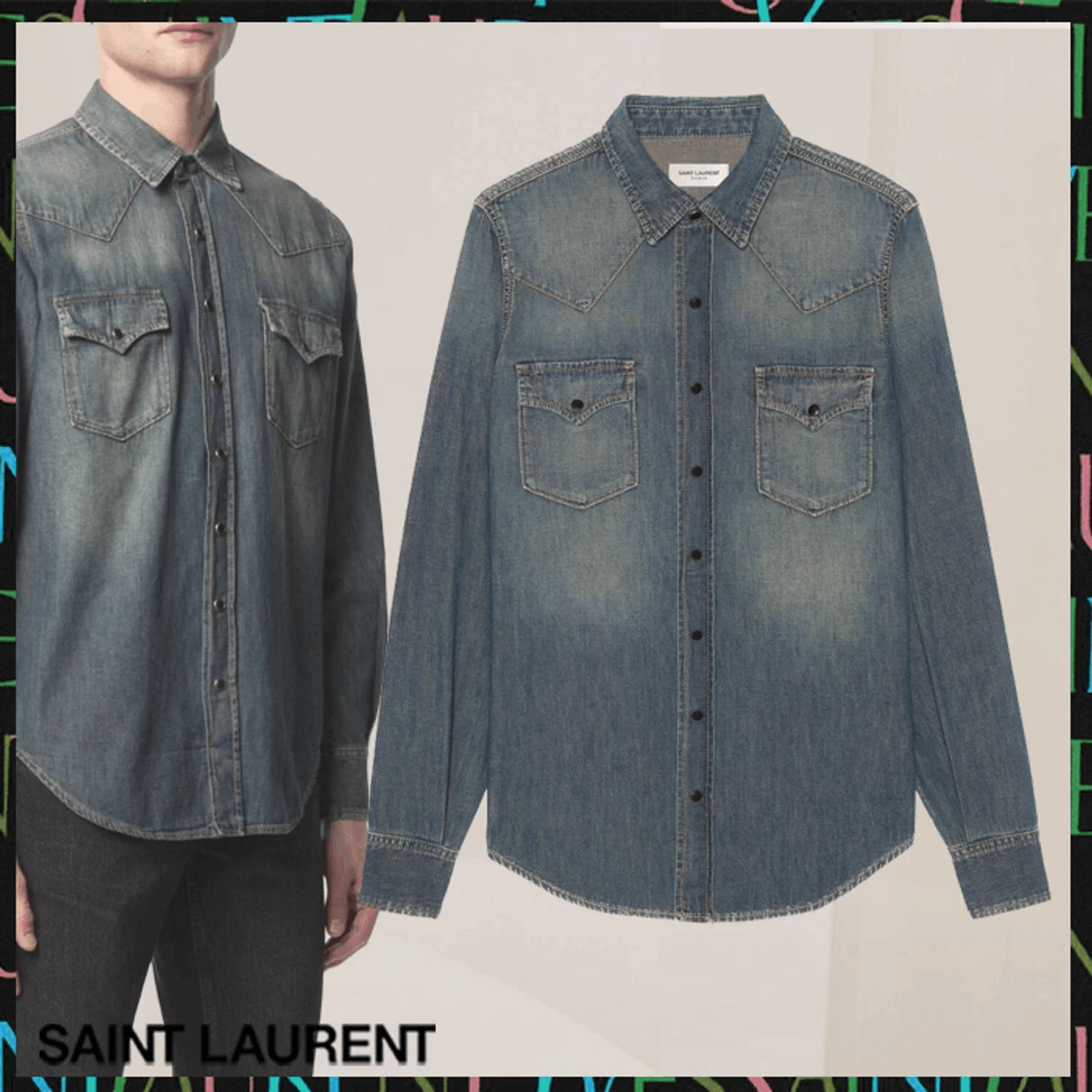 Saint Laurent Paris SLP 21ss deep blue cat eye 2pocket denim shirt M Size US M / EU 48-50 / 2 - 6 Thumbnail