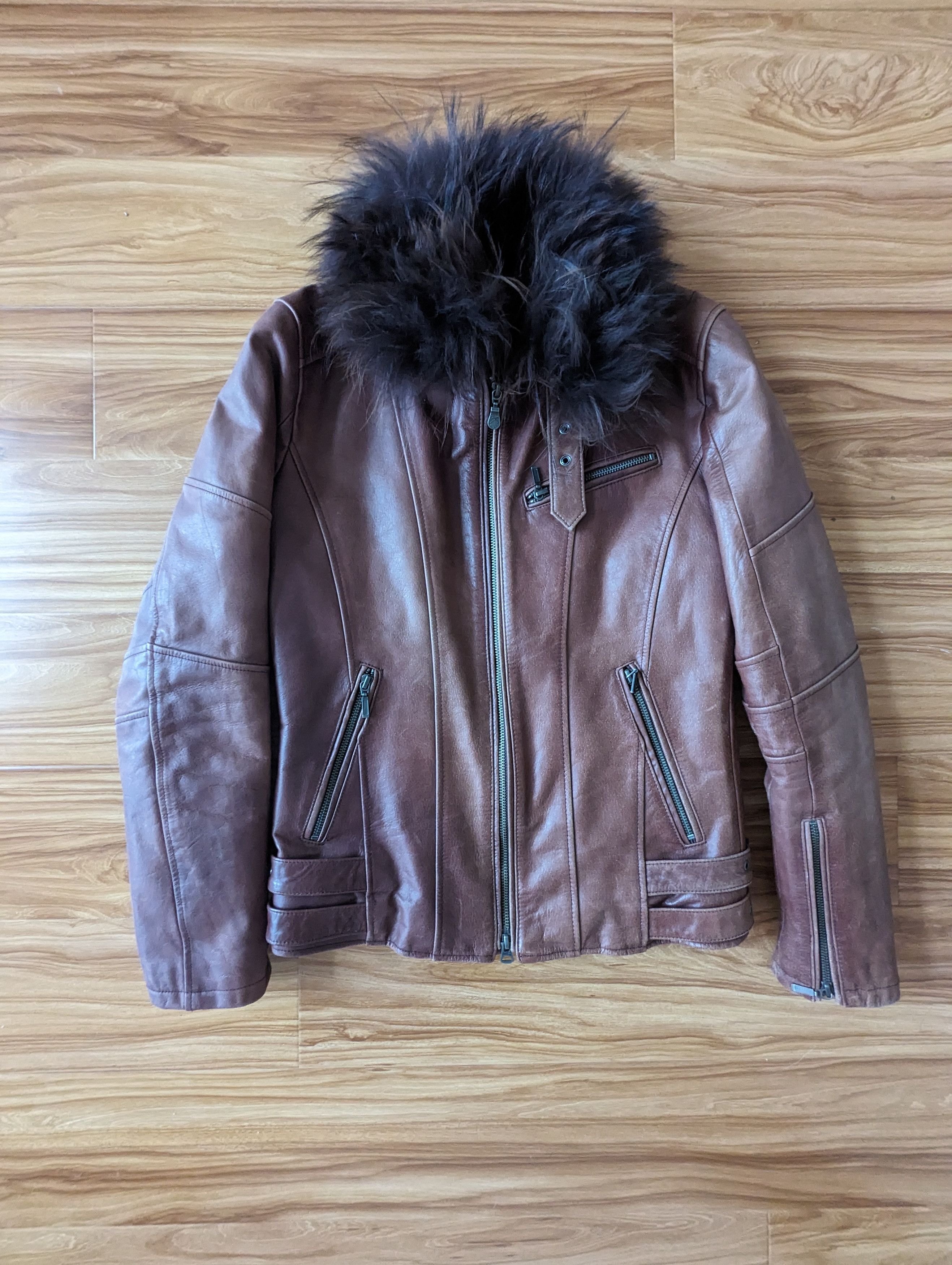 If Six Was Nine Tornado Mart Leather Jacket Brown With Down Fur 