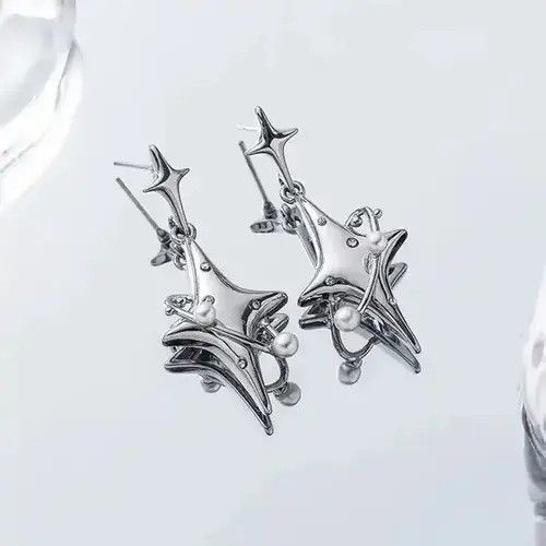 Jewelry × Sterling Silver Y2K Star Drop Earring Size ONE SIZE - 2 Thumbnail