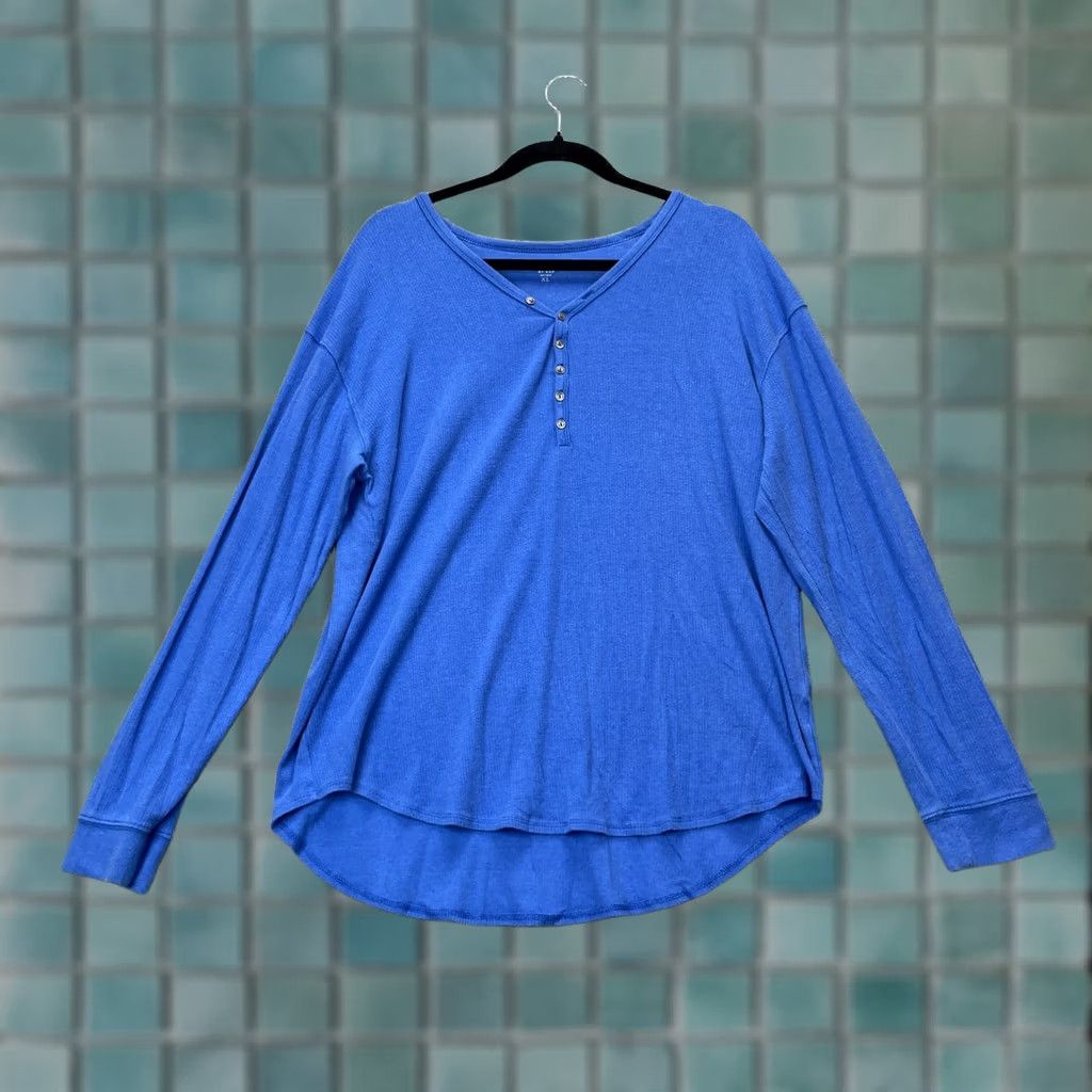 Gap Gap Top Womens XL Blue Love Fitted Rib Waffle Knit Henley Neck Casual Shirt T-Shirt Mens Women Girls Unisex Size XL / US 12-14 / IT 48-50 - 1 Thumbnail