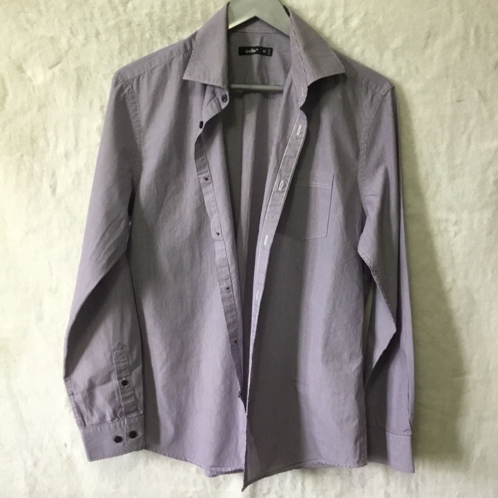Celio Celio Men's Purple Blend Striped Button Down Dress Shirt Size US M / EU 48-50 / 2 - 2 Thumbnail