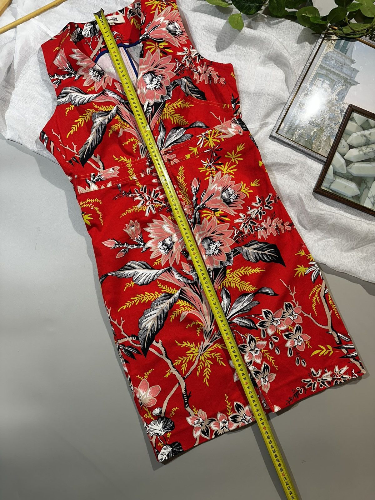 Diane von Furstenberg DVF Red Floral Zip Front Sheath Dress Sz 6 Cotton Stretch Size M / US 6-8 / IT 42-44 - 6 Thumbnail