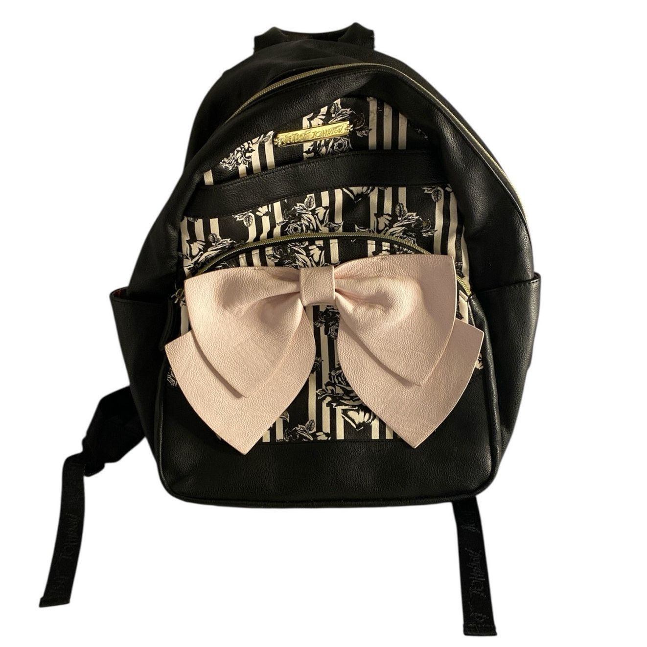 Betsey Johnson Goth Glam Bow Stripe Floral Backpack Betsey Johnson Black Size ONE SIZE - 2 Thumbnail