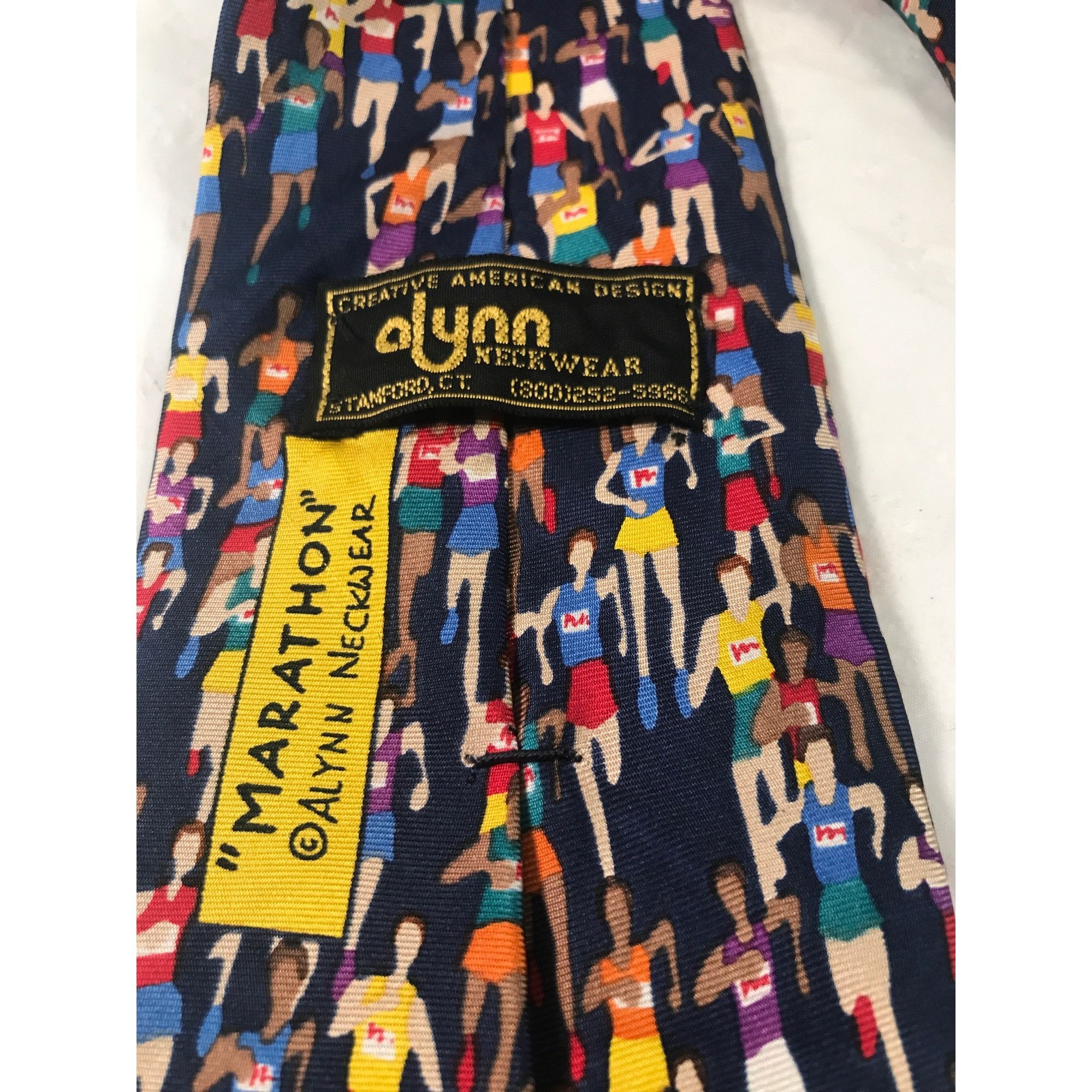 Vintage Marathon Runners by Alynn Neckwear Silk Navy Blue Necktie Size ONE SIZE - 2 Thumbnail