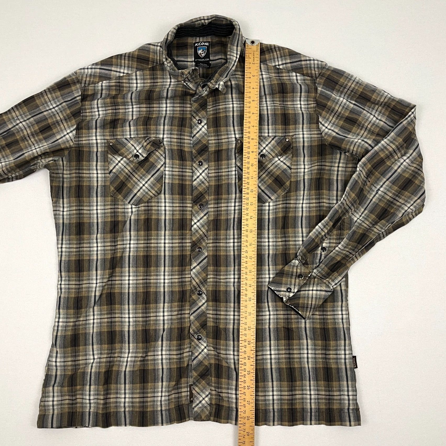 Vintage Kuhl Eluxur Shirt Mens XL Brown Plaid Pearl Snap Chest Pockets Hiking Outdoors Shirt Size US XL / EU 56 / 4 - 3 Thumbnail