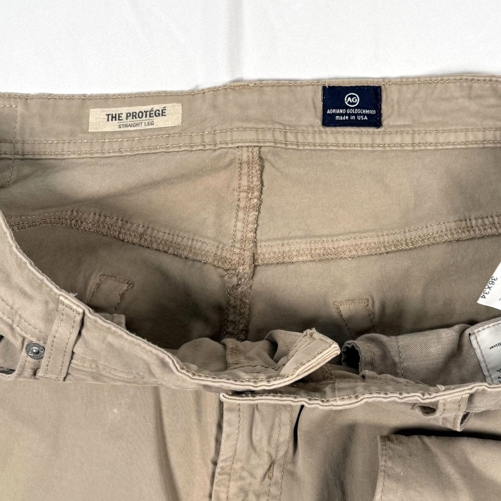 Vintage AG Adriano Goldschmied The Protégé Jeans Mens 37x28 Beige Straight Stretch USA Size US 36 / EU 52 - 5 Thumbnail