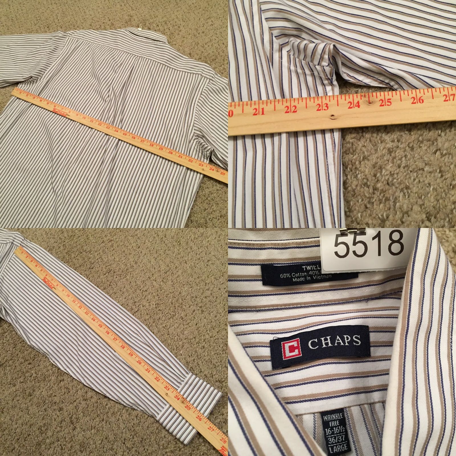 Chaps Chaps Shirt Mens Large Beige Striped Long Sleeve Button Up Twill Size US L / EU 52-54 / 3 - 8 Thumbnail