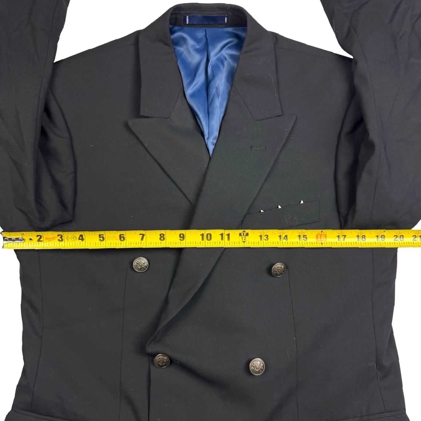 Doublet Paul Fredrick Mens Blazer Black 39S 100% Wool Double Breasted Six-Button Notch Lapel Jacket Short Ventless Regular Size Type Regular Mens Jacket Size 40R - 6 Thumbnail