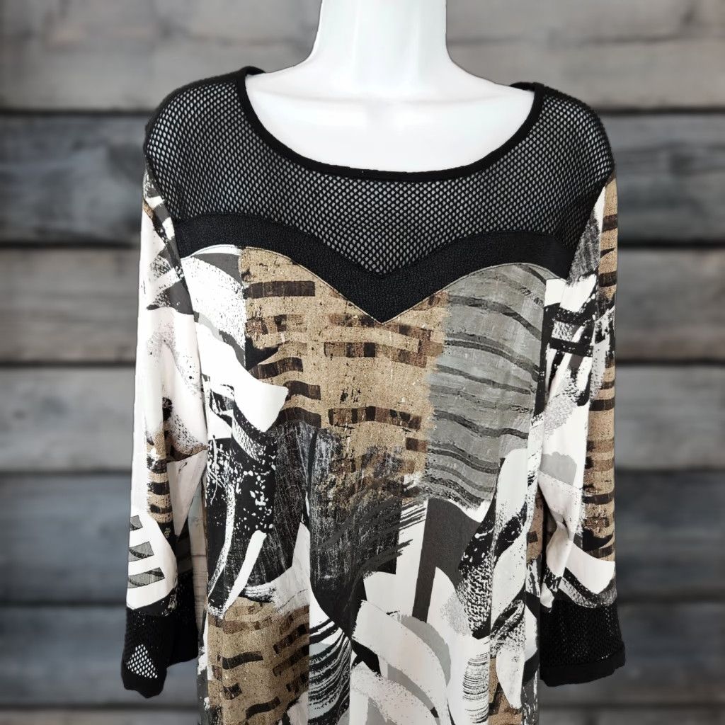 Vintage Dolcezza Simply Art Womens Top XL Black White 3/4 Sleeve Blouse Size XL / US 12-14 / IT 48-50 - 1 Thumbnail