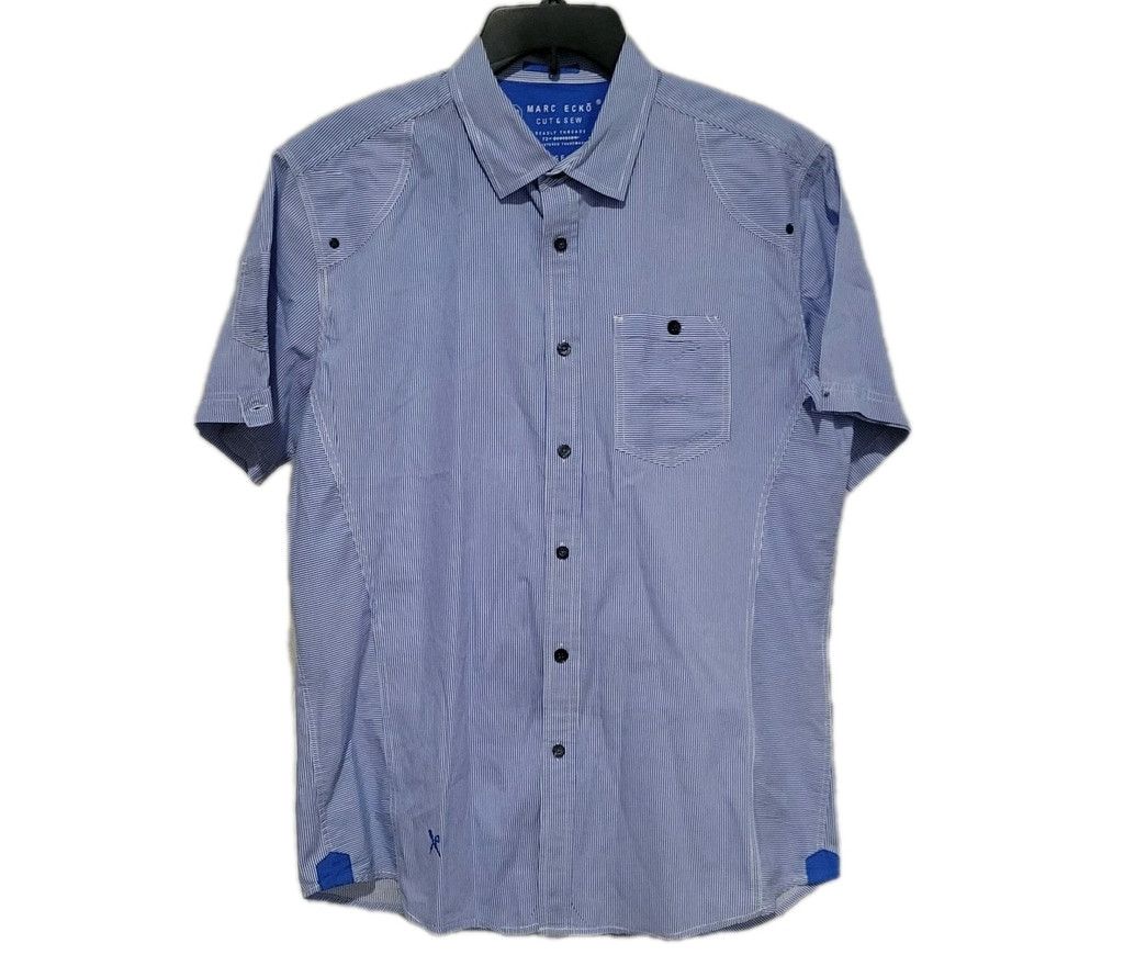 Marc Ecko Ecko Blue Short Sleeve Small Cotton Polyester Mans Dress Shi Size US L / EU 52-54 / 3 - 2 Thumbnail