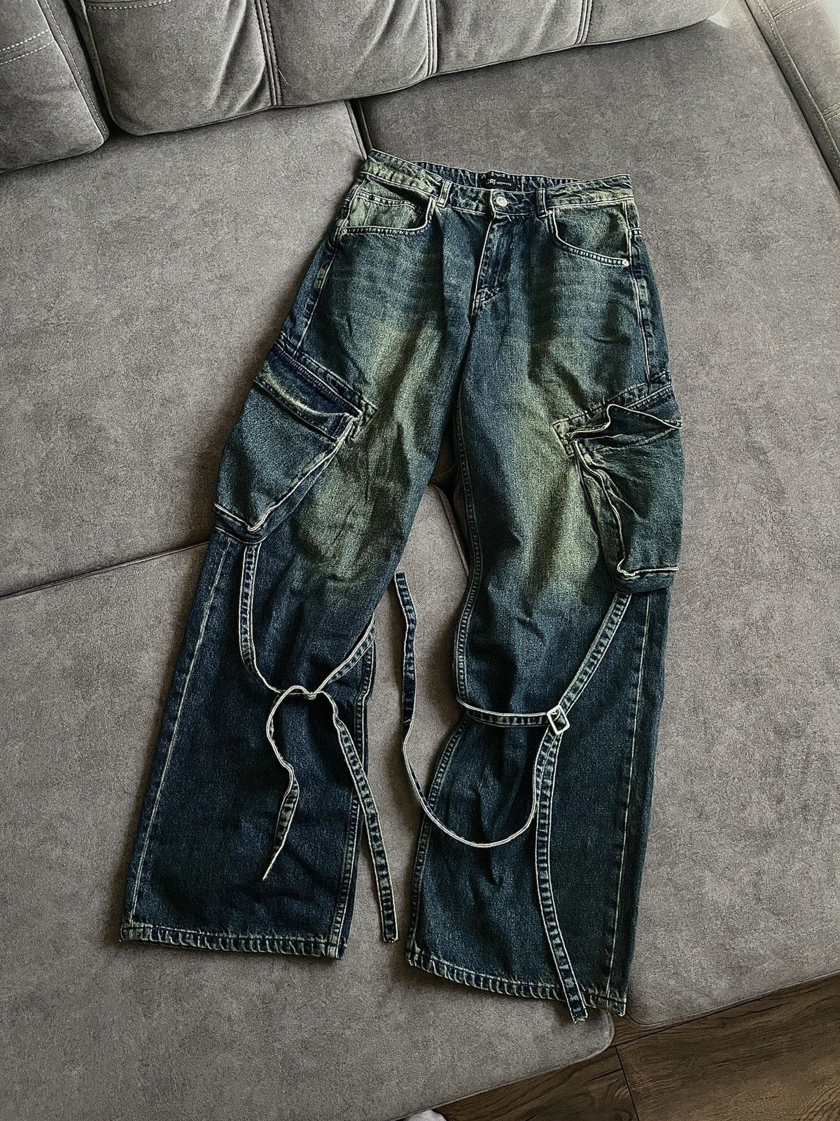 image of Vintage Archival Cargo Bondage Denim Pants Baggy Fit in Old Washed Jeans, Men's (Size 31)