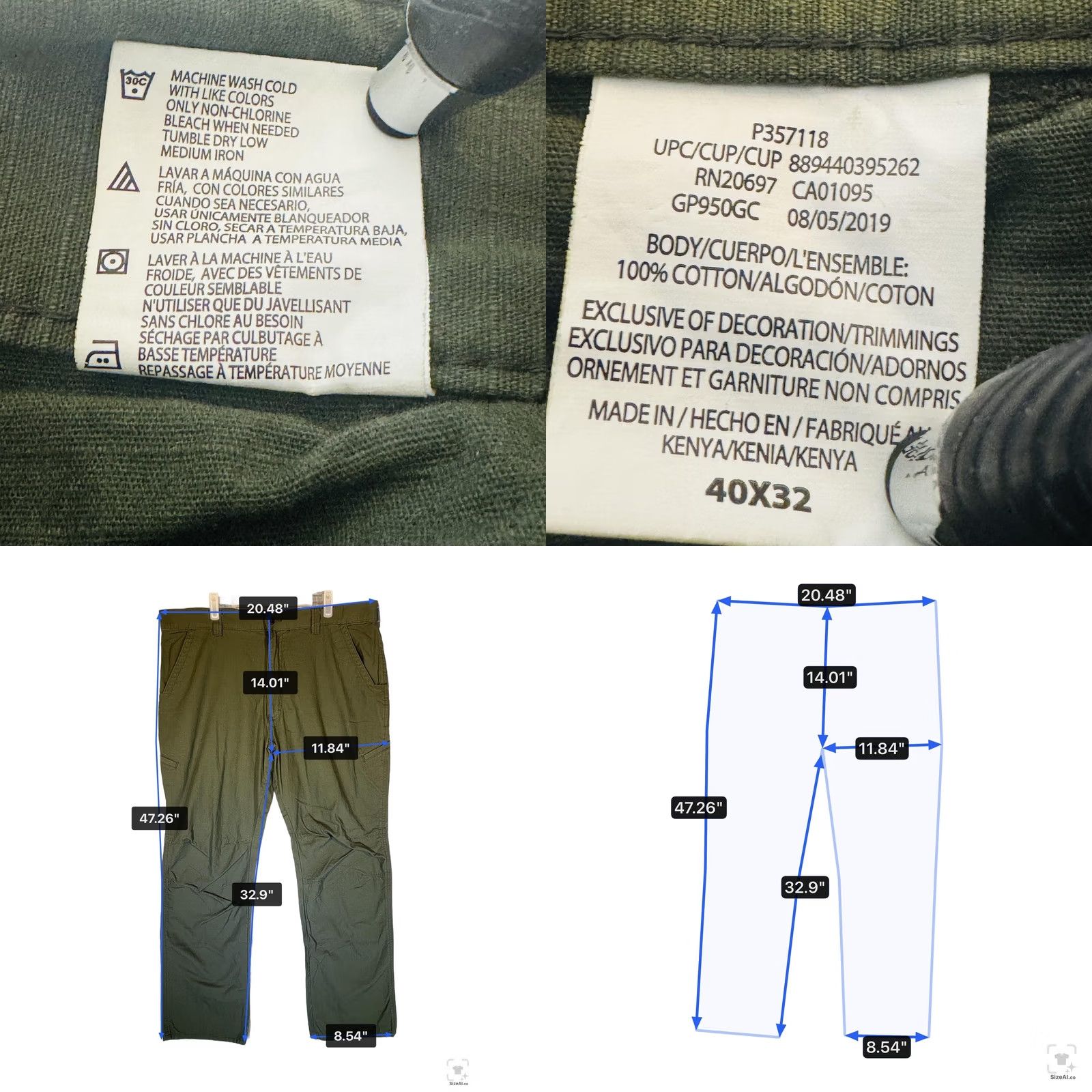 Dickies Dickies Pants Boys XL Green Cargo 100% Cotton Zip Closure Pockets Regular Straight Size US 36 / EU 52 - 8 Thumbnail