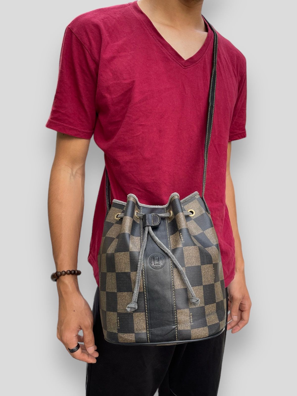 Fendi 🔥VINTAGE 90'S FENDI ROMA ITALY PEQUIN CHECK BUCKET BAG Size ONE SIZE - 6 Thumbnail