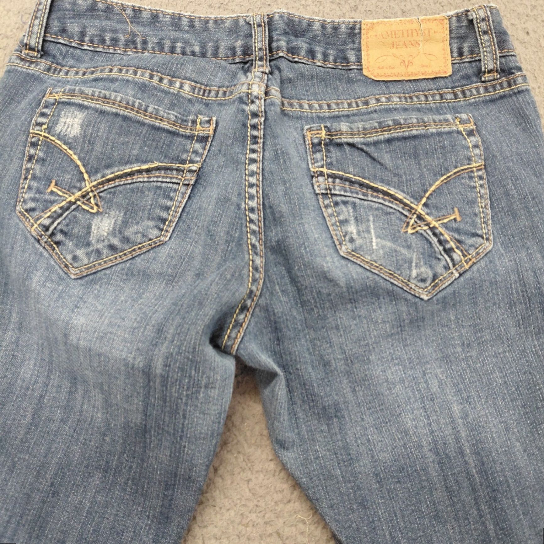 Denime Amethyst Jeans Women's Size 9 Blue Denim Distress Straight Stretch Embroidered Regular Bootcut Jeans Size 30" / US 8 / IT 44 - 3 Thumbnail