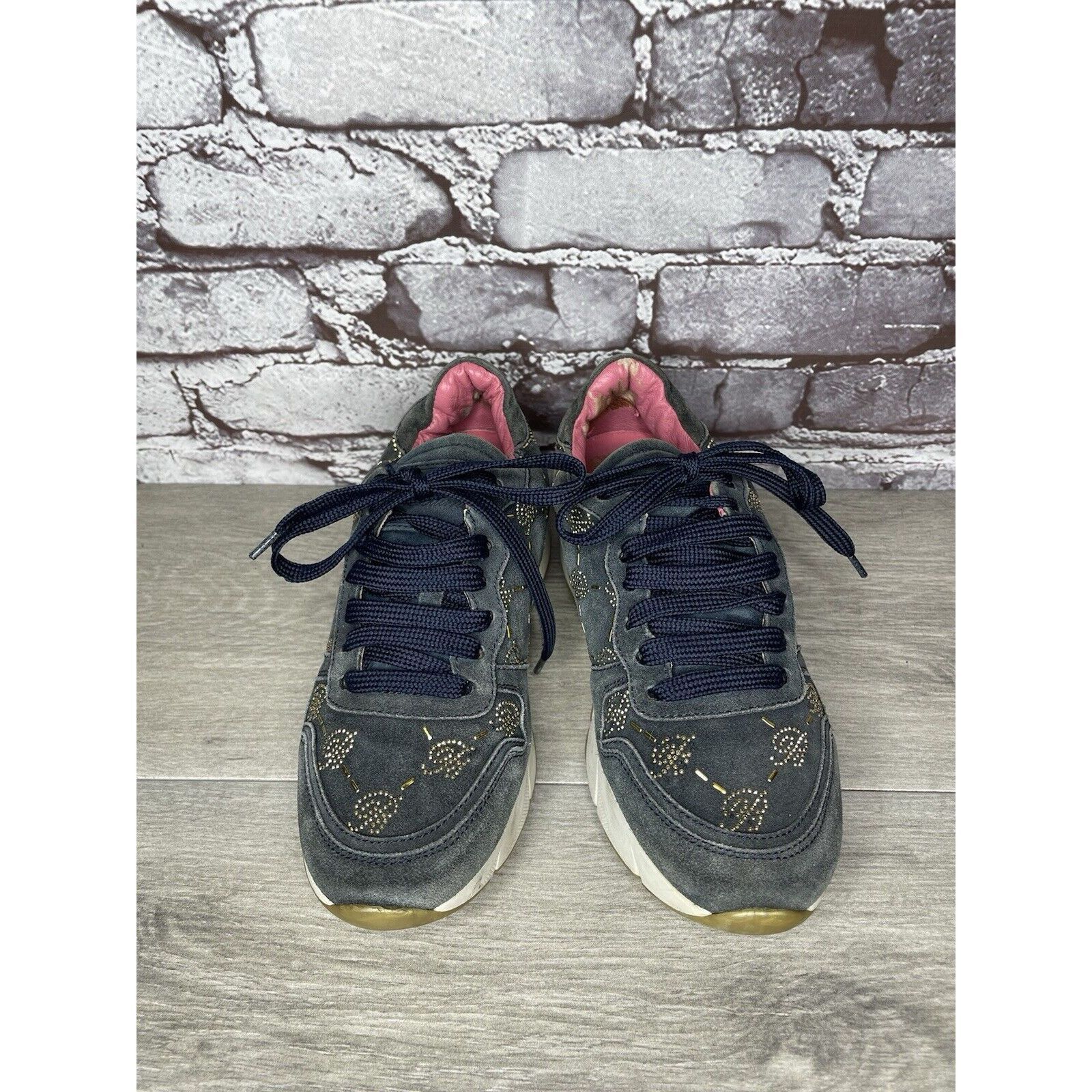 Blumarine Blumarine Blue Suede Gold Embellished Lace Up Sneakers Women Size US 6 / IT 36 - 16 Thumbnail