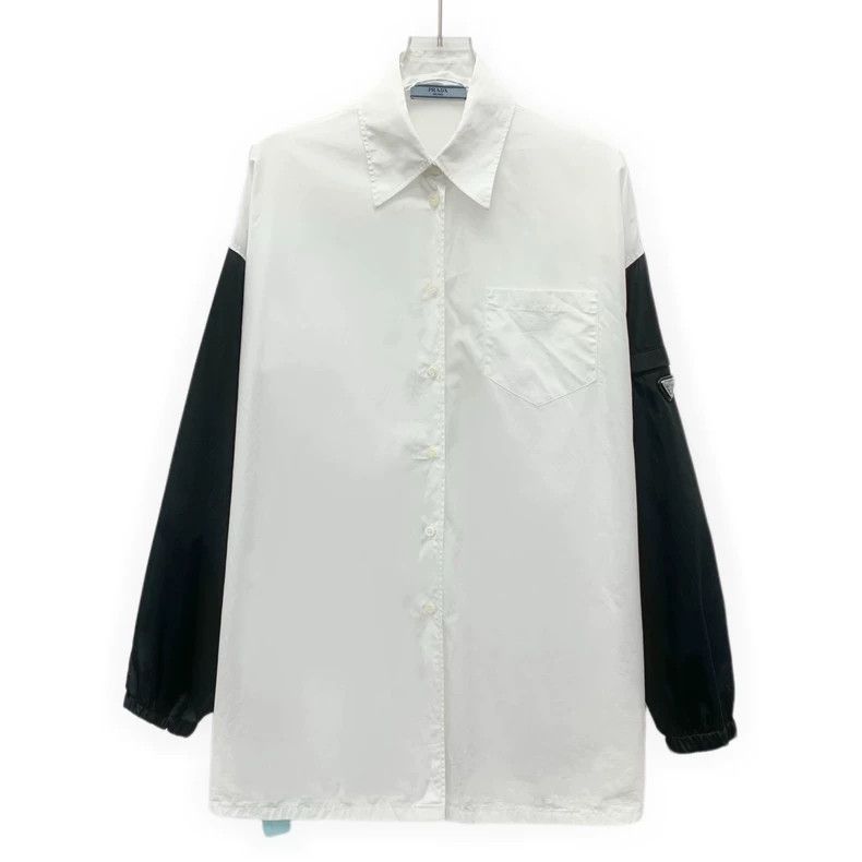 Prada Prada White Logo Cotton Long Sleeve Shirt Size US M / EU 48-50 / 2 - 1 Thumbnail