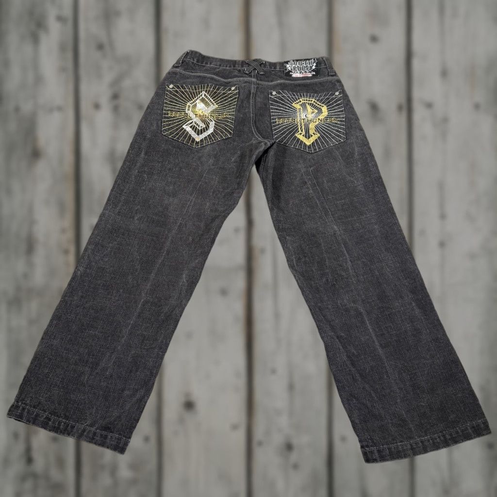 Southpole VINTAGE Southpole Metal Thunder Jeans Men 36x32 Denim Black Charcoal Wash Relaxed Straight Pockets Embroidered Logo Rock Theme 90s Mens Size US 36 / EU 52 - 1 Thumbnail