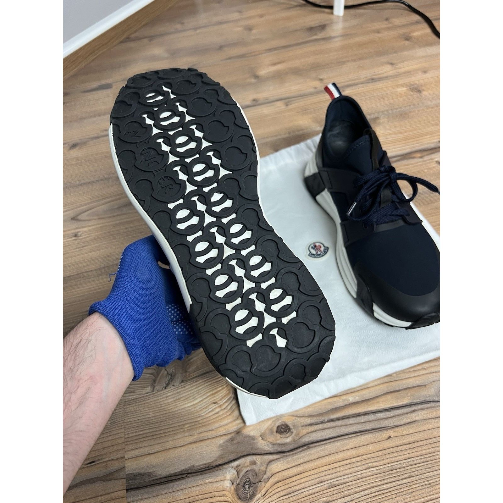 Moncler NWOB Moncler Lunarove Blue Men`s Leather & Mesh Sneakers Siz Size US 10.5 / EU 43-44 - 12 Thumbnail