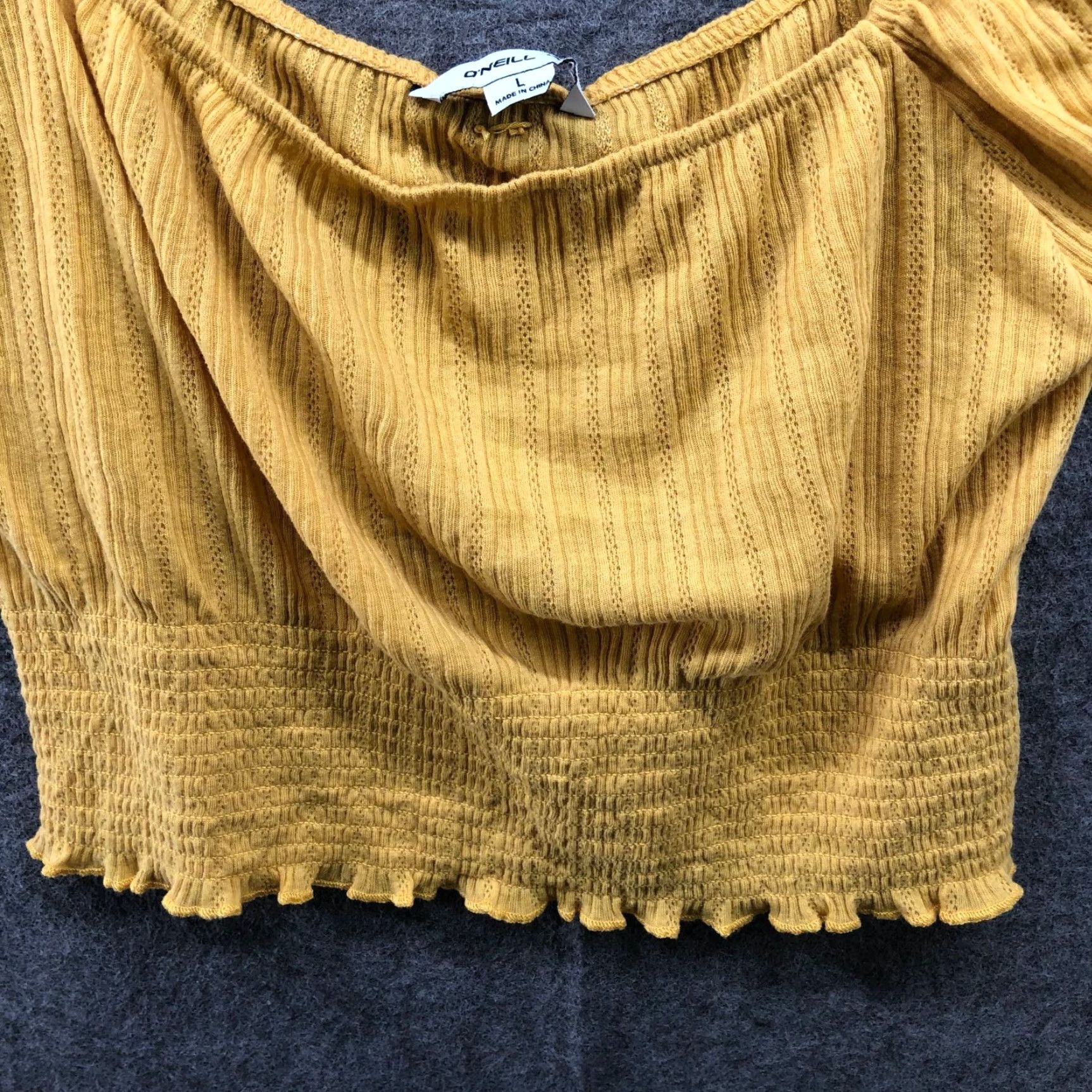 O'Neill O'Neill Puff Sleeve Crop Top Womens L Mustard Yellow Smocked Size L / US 10 / IT 46 - 4 Thumbnail