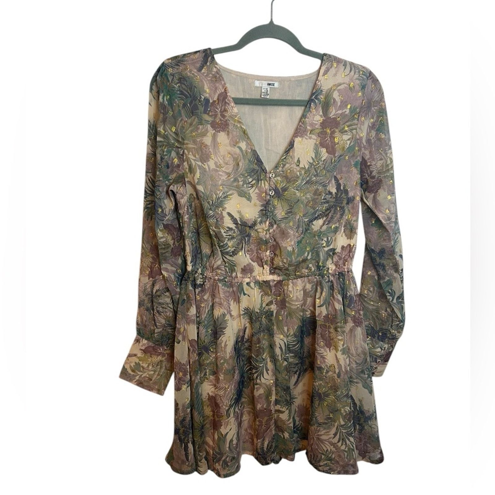 Other Amuse Society Tropical Floral Metallic V-Neck Dress Size M / US 6-8 / IT 42-44 - 1 Thumbnail