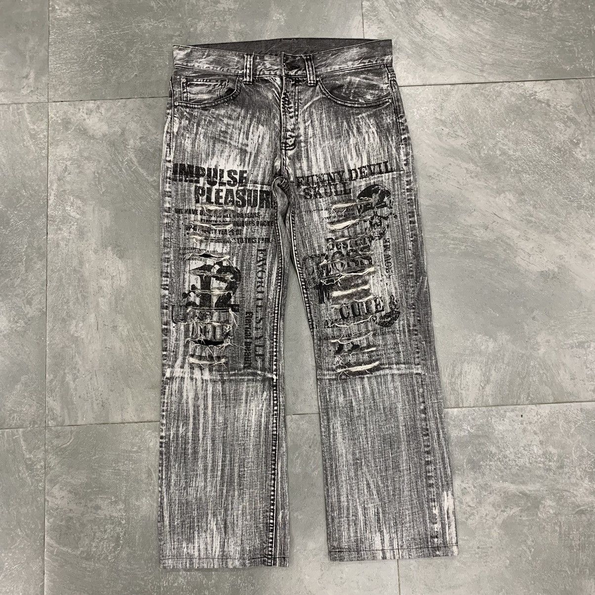 Japanese Brand 🔥Rare🔥 Funny Devil Punk Rock Skull Impulse Pleasure Denim Size US 31 - 4 Thumbnail